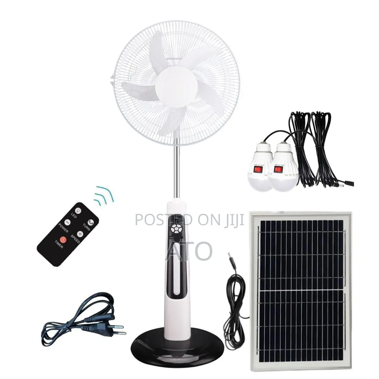 Rechargeable Fan With Two Lights Bulbs and Solar Panel