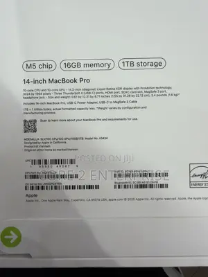 New Laptop Apple MacBook Pro 2025 M5 16GB Apple M5 SSD 1T