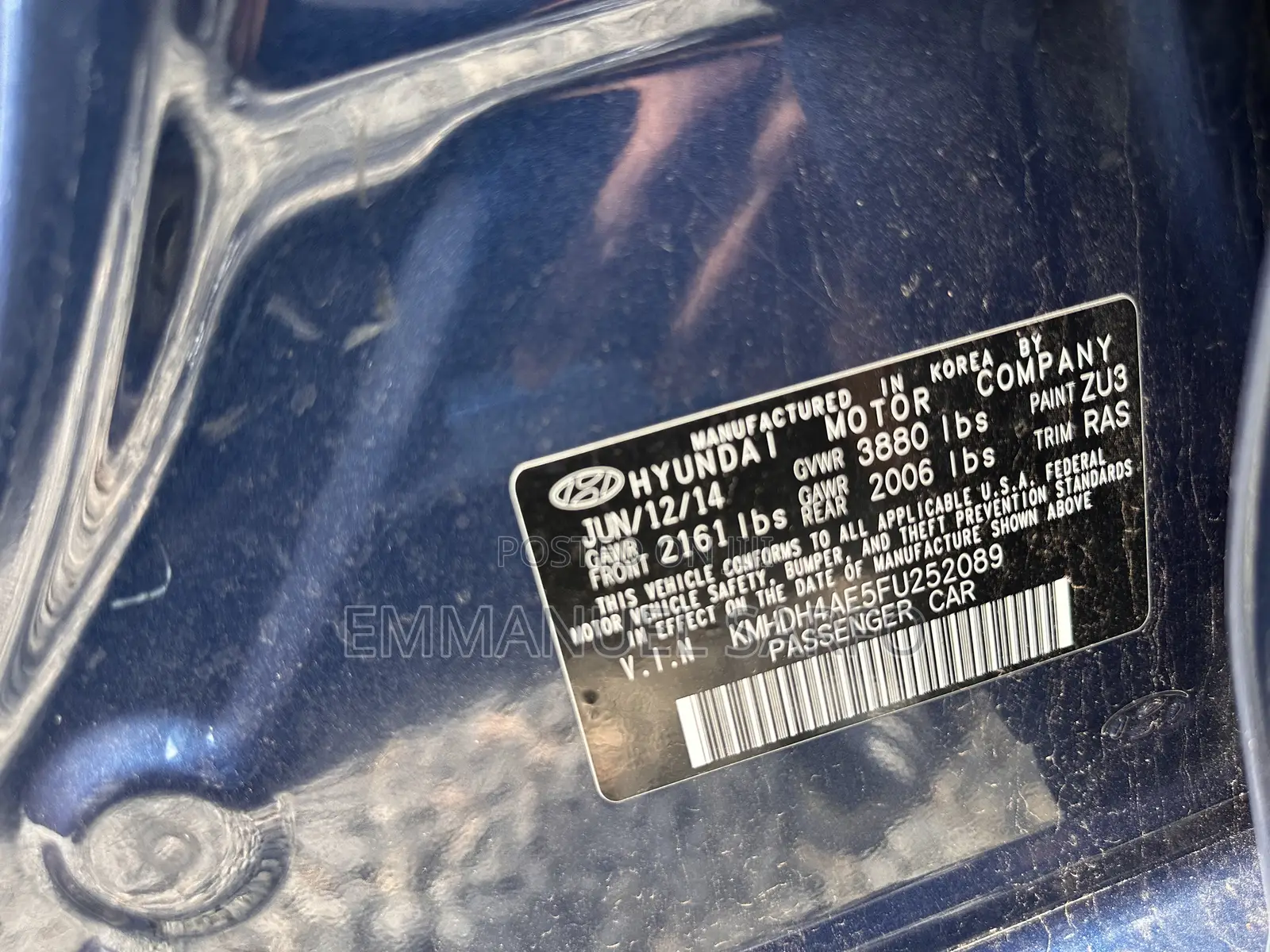 Hyundai Elantra SE 4dr Sedan (1.8L 4cyl 6A) 2015 Blue