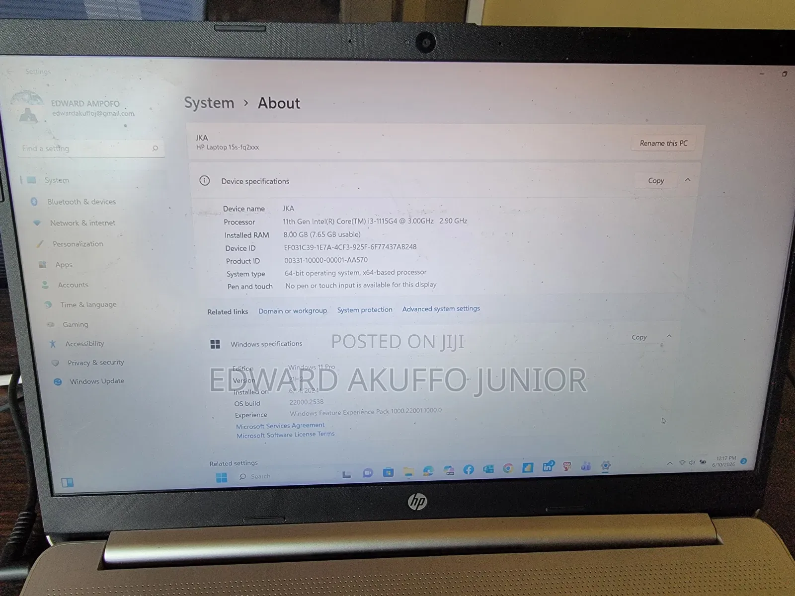 Laptop HP 15s 8GB Intel Core i3 SSD 256GB