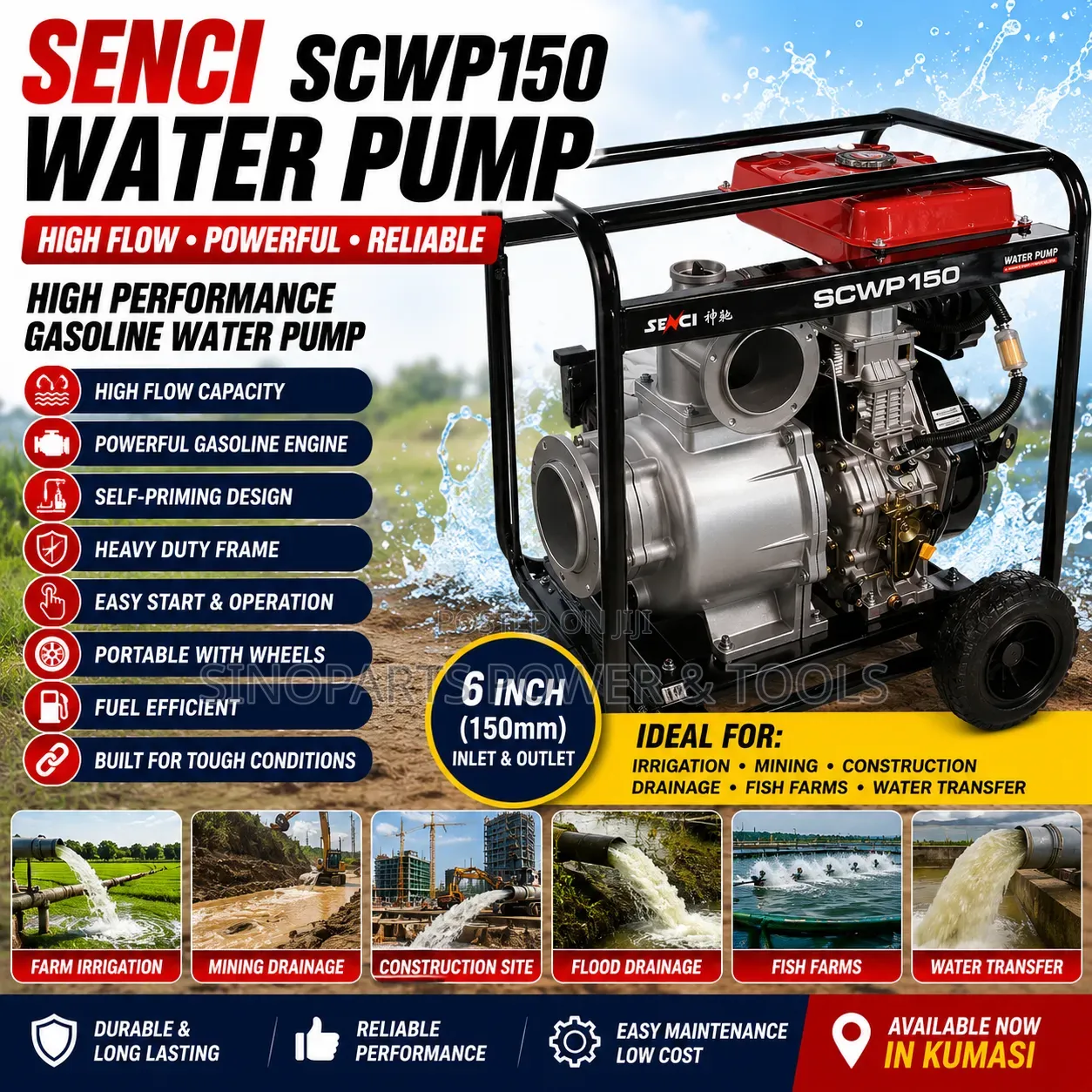 Senci Scwp150 High Flow Gasoline Water Pump for Irrigation