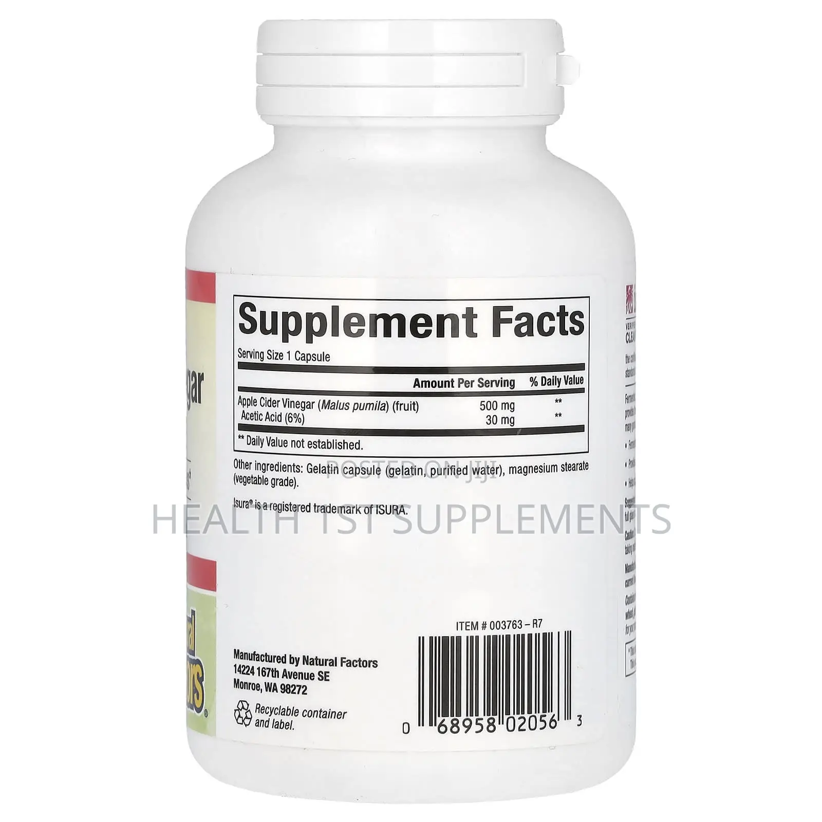 Fermented Apple Cider Vinegar With the Mother, 500mg, 180 Capsules