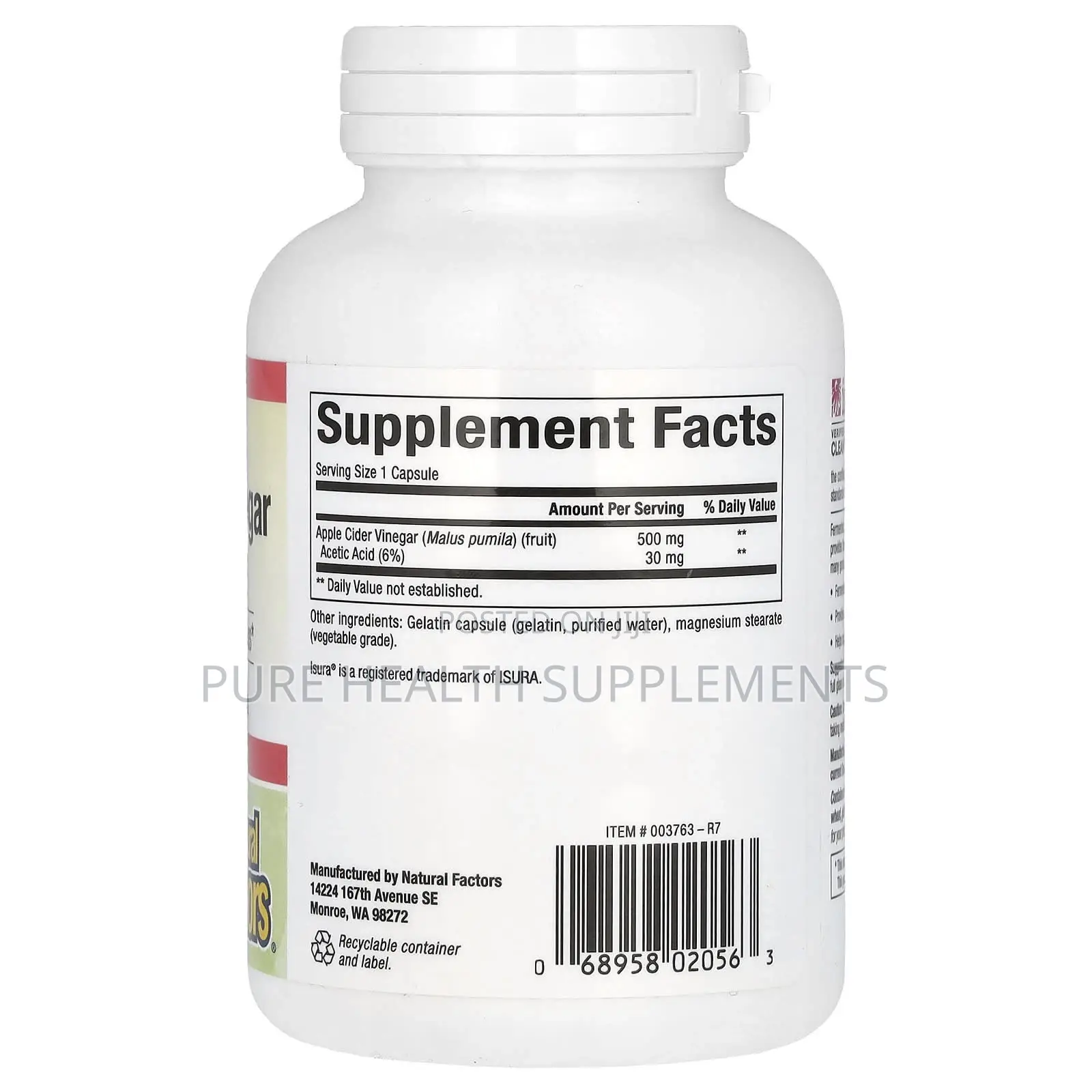 Fermented Apple Cider Vinegar With the Mother, 500mg, 180 Capsules