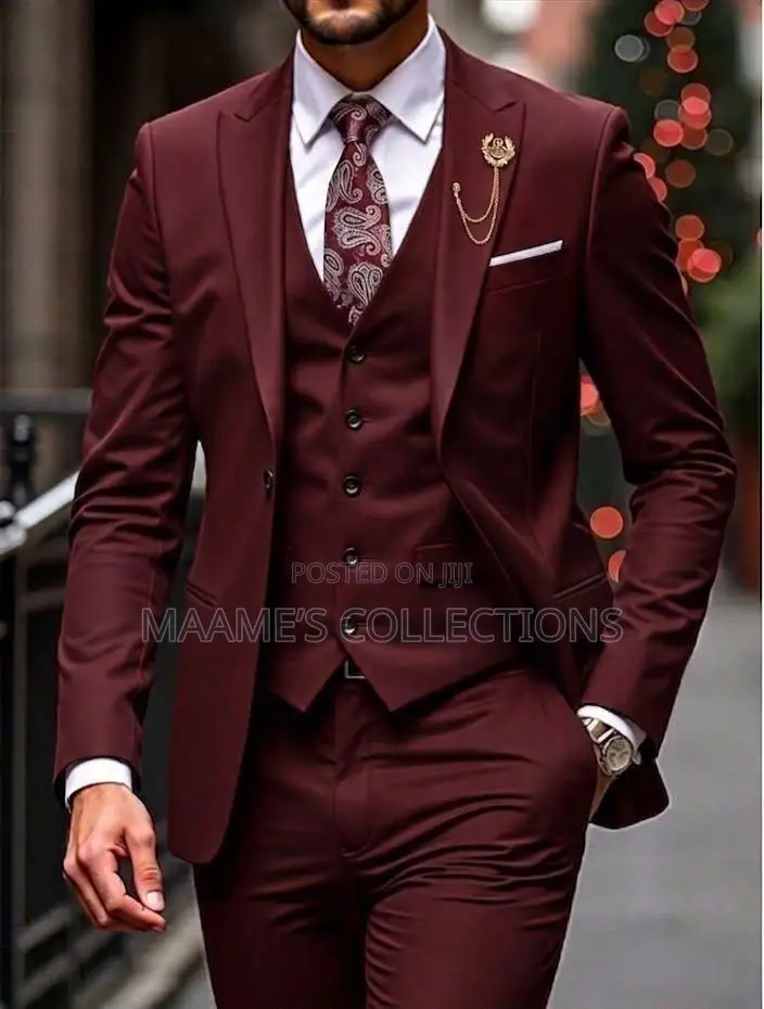 Men's New 3-Piece Suit Set, Including Jacket, Pants, and Vest.