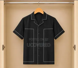 Sleek Black Cuban Collar Shirt From Le Monde Denim