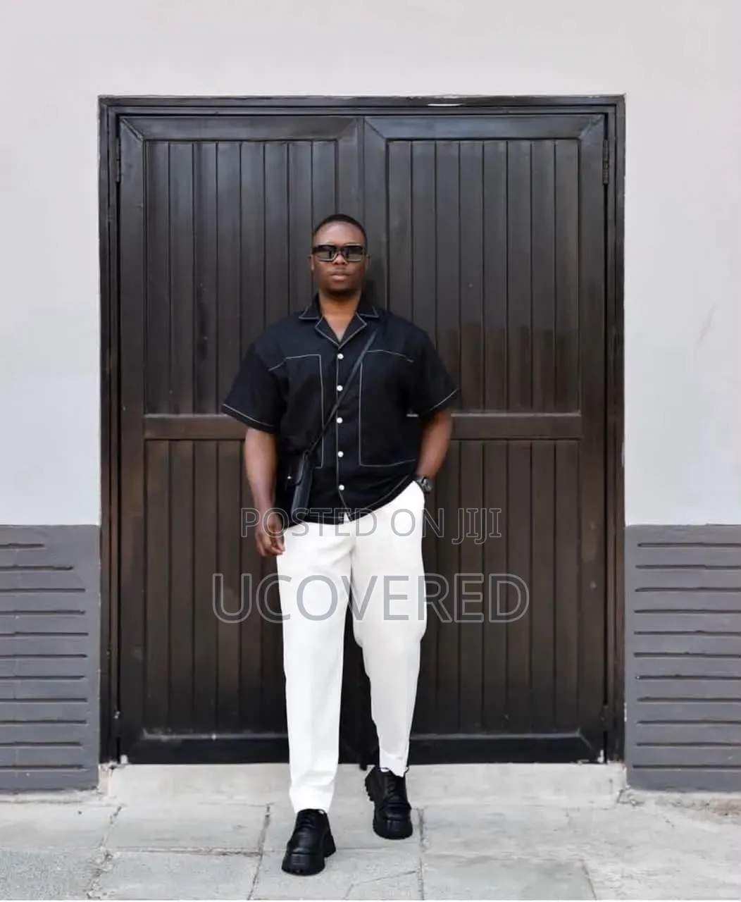 Sleek Black Cuban Collar Shirt From Le Monde Denim