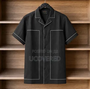 Sleek Black Cuban Collar Shirt From Le Monde Denim