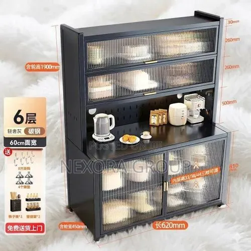 Modern Kitchen Storage Rack Multi-Layer Cabinet With Glass Door