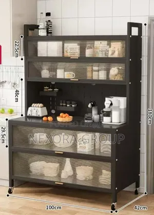 Modern Kitchen Storage Rack Multi-Layer Cabinet With Glass Door