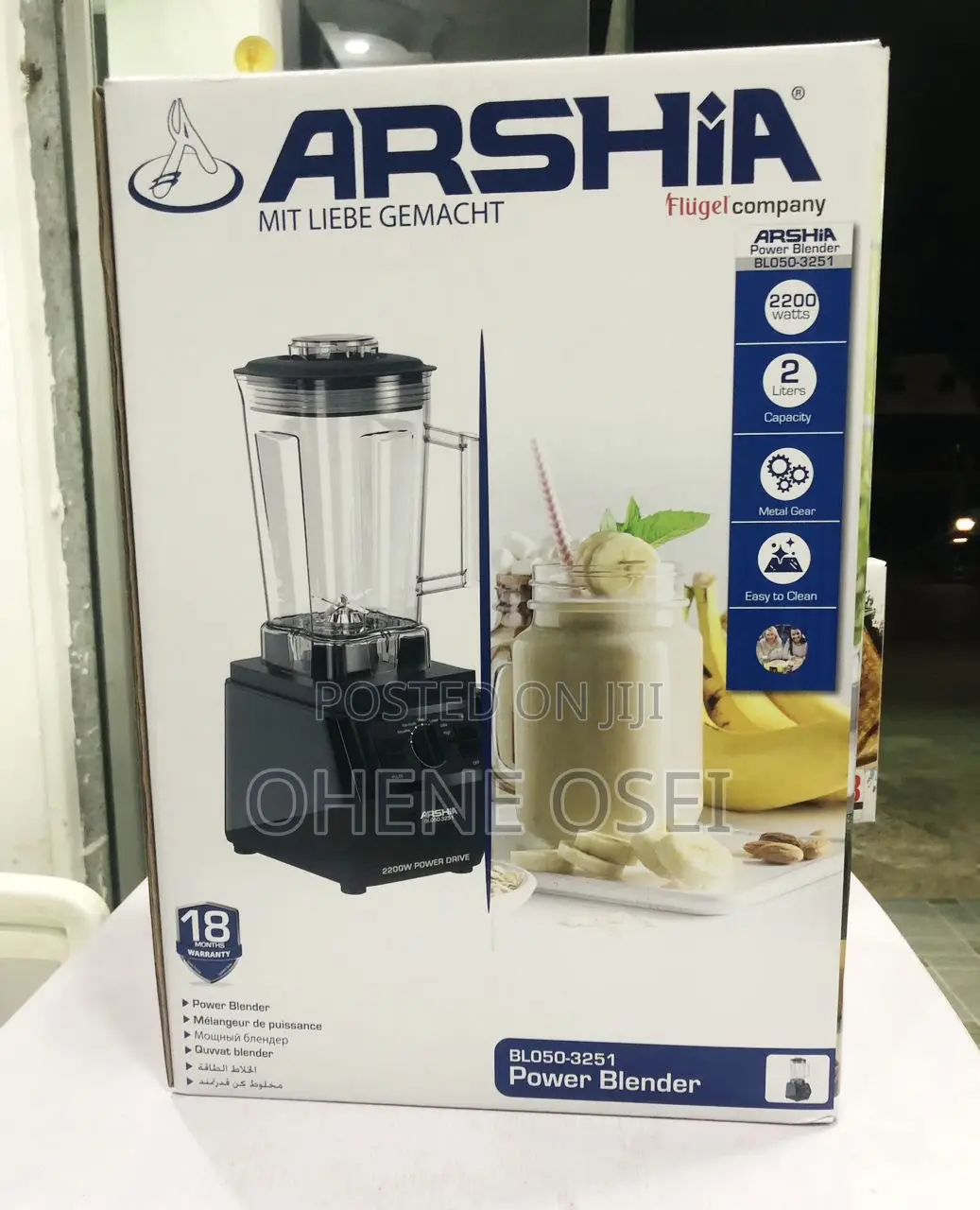 Arshia 2200w Heavy Duty Power Blender (2l) – Model Bl050-3251
