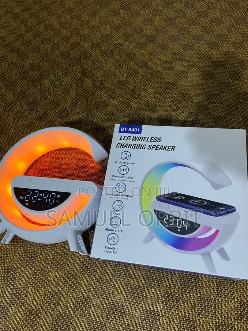 Led Wireless Charging Speaker With Light,Alarm Clock Fm Radio