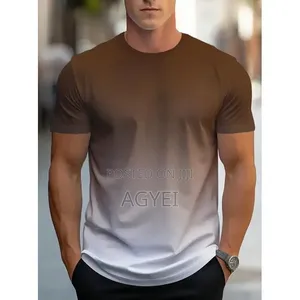 Men’S Gradient Color Short Sleeve T-Shirt – Brown White Casual Tee