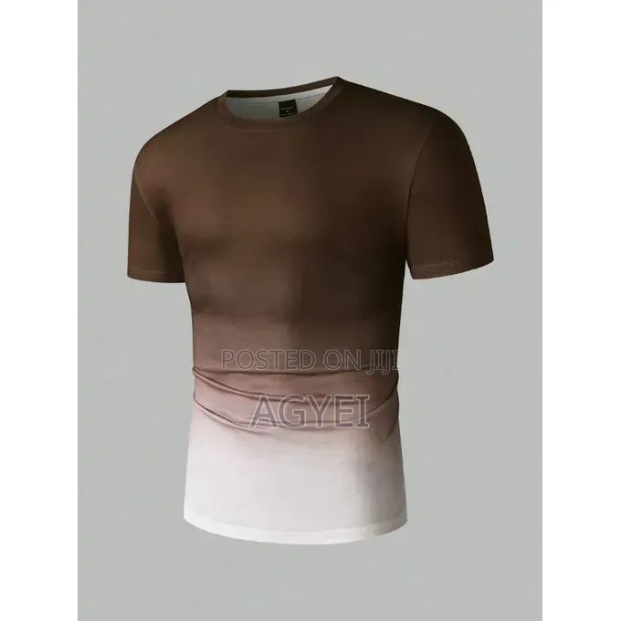 Men’S Gradient Color Short Sleeve T-Shirt – Brown White Casual Tee