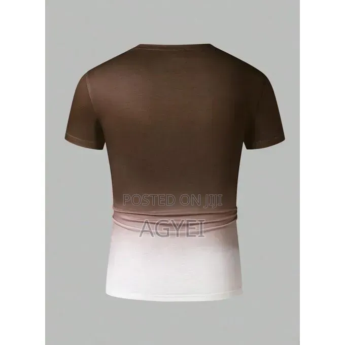 Men’S Gradient Color Short Sleeve T-Shirt – Brown White Casual Tee