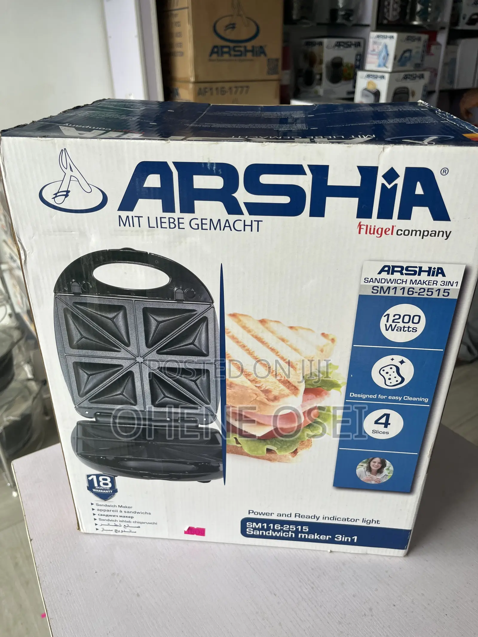 Arshia 3-in-1 Sandwich and Waffle Maker (1200w) – Non-Stick, 4 Slice