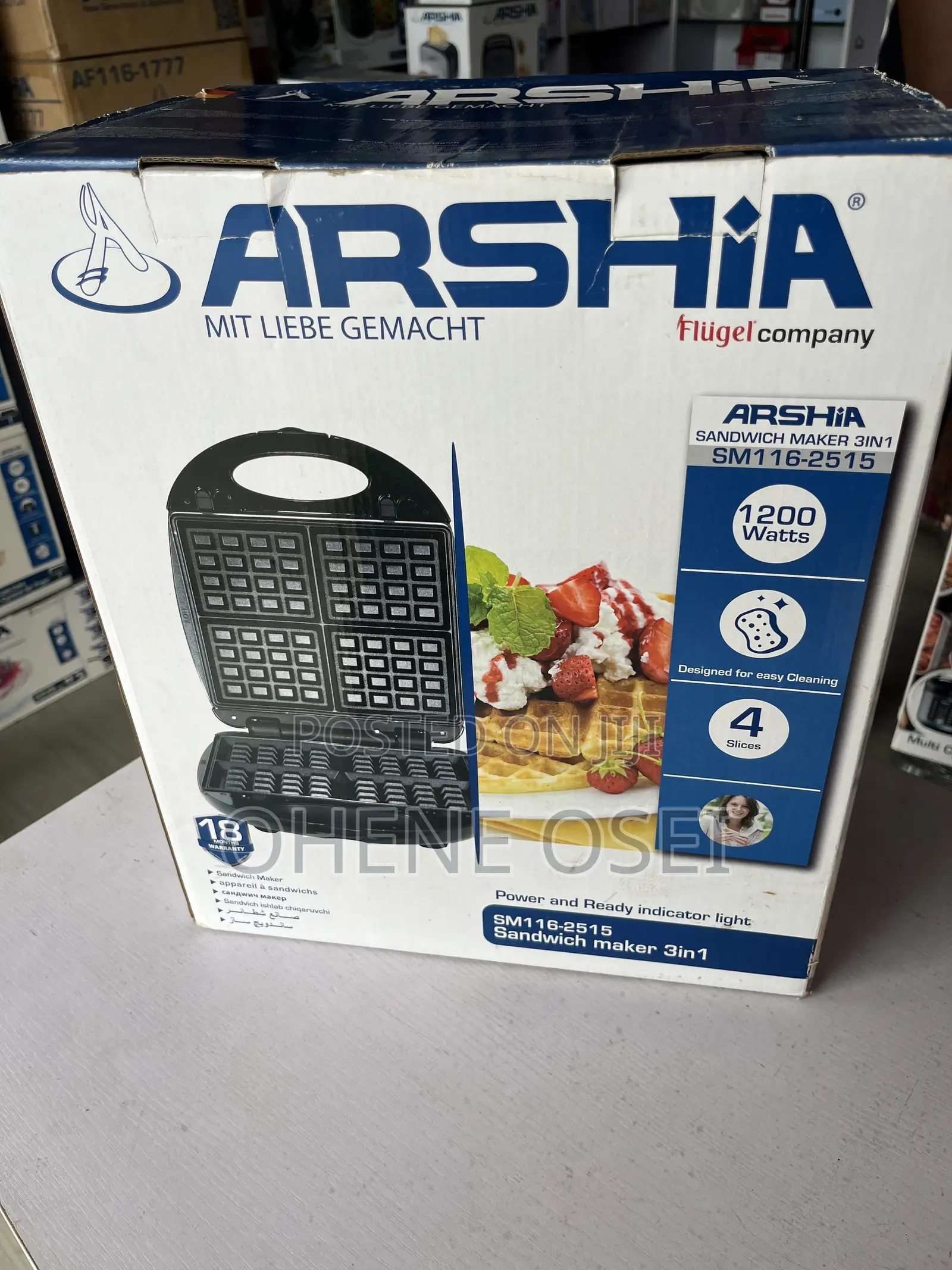 Arshia 3-in-1 Sandwich and Waffle Maker (1200w) – Non-Stick, 4 Slice