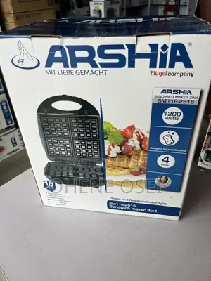 Arshia 3-in-1 Sandwich and Waffle Maker (1200w) – Non-Stick, 4 Slice