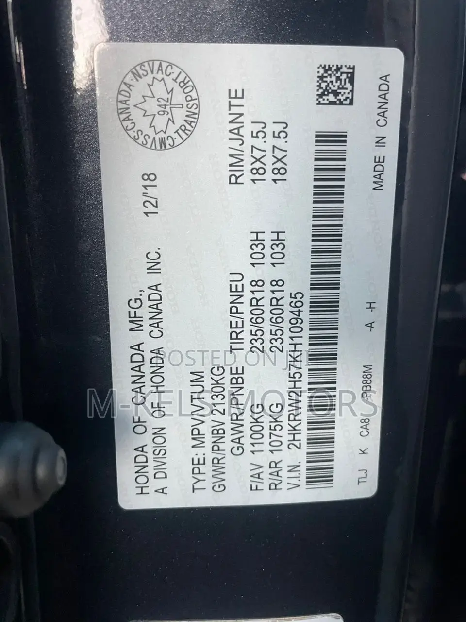 Honda CR-V EX-L AWD 2019 Gray