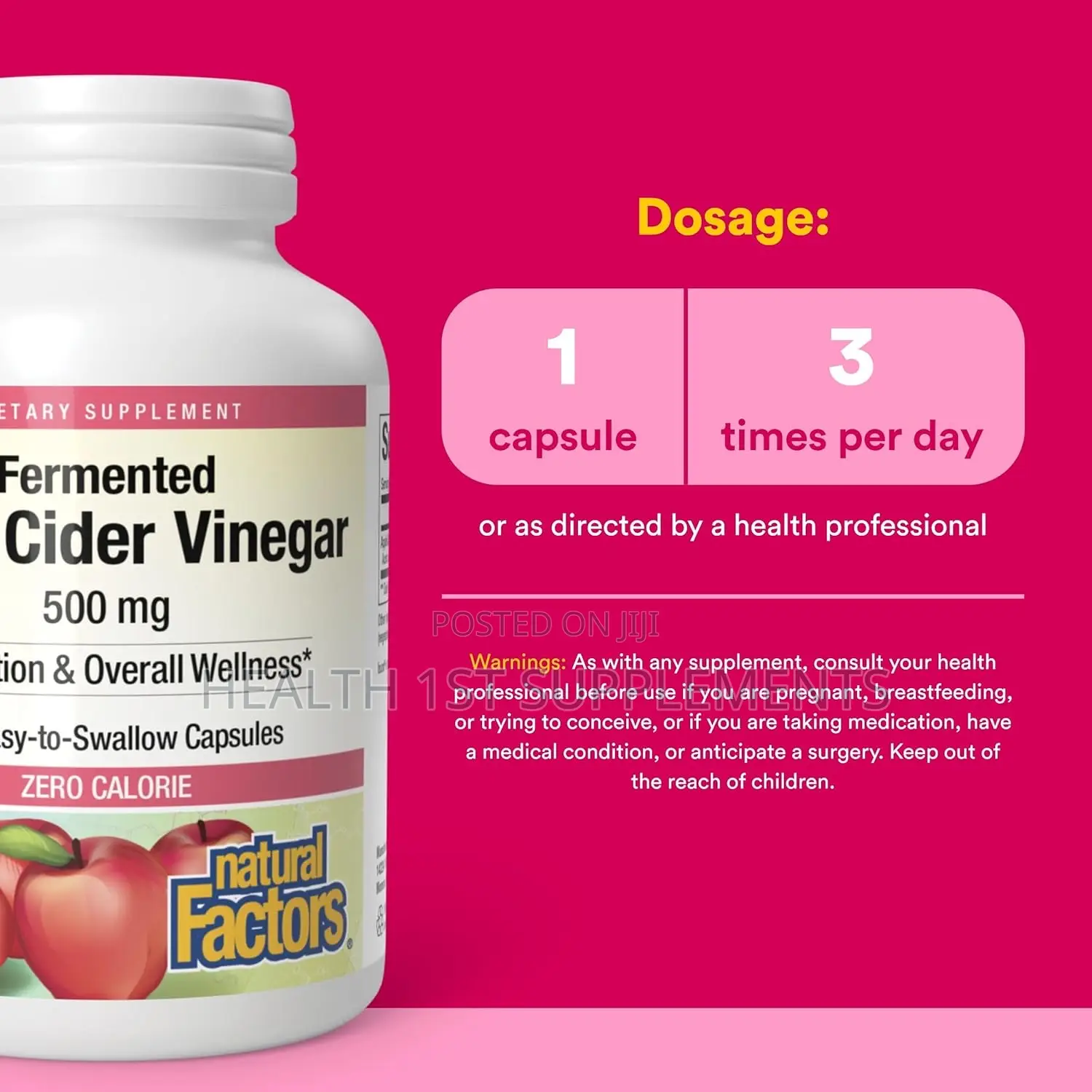 Fermented Apple Cider Vinegar With the Mother, 500mg, 180 Capsules