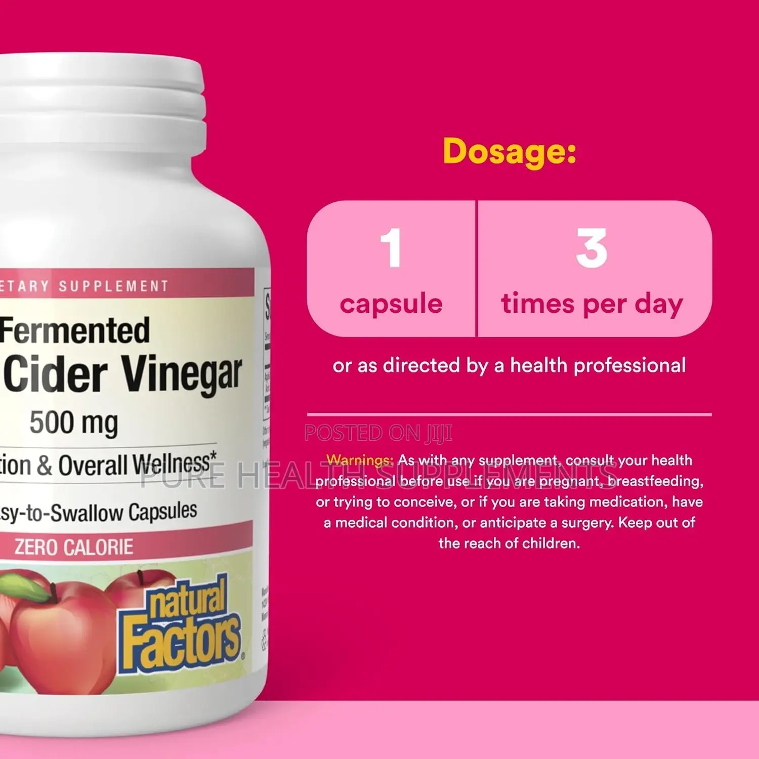 Fermented Apple Cider Vinegar With the Mother, 500mg, 180 Capsules