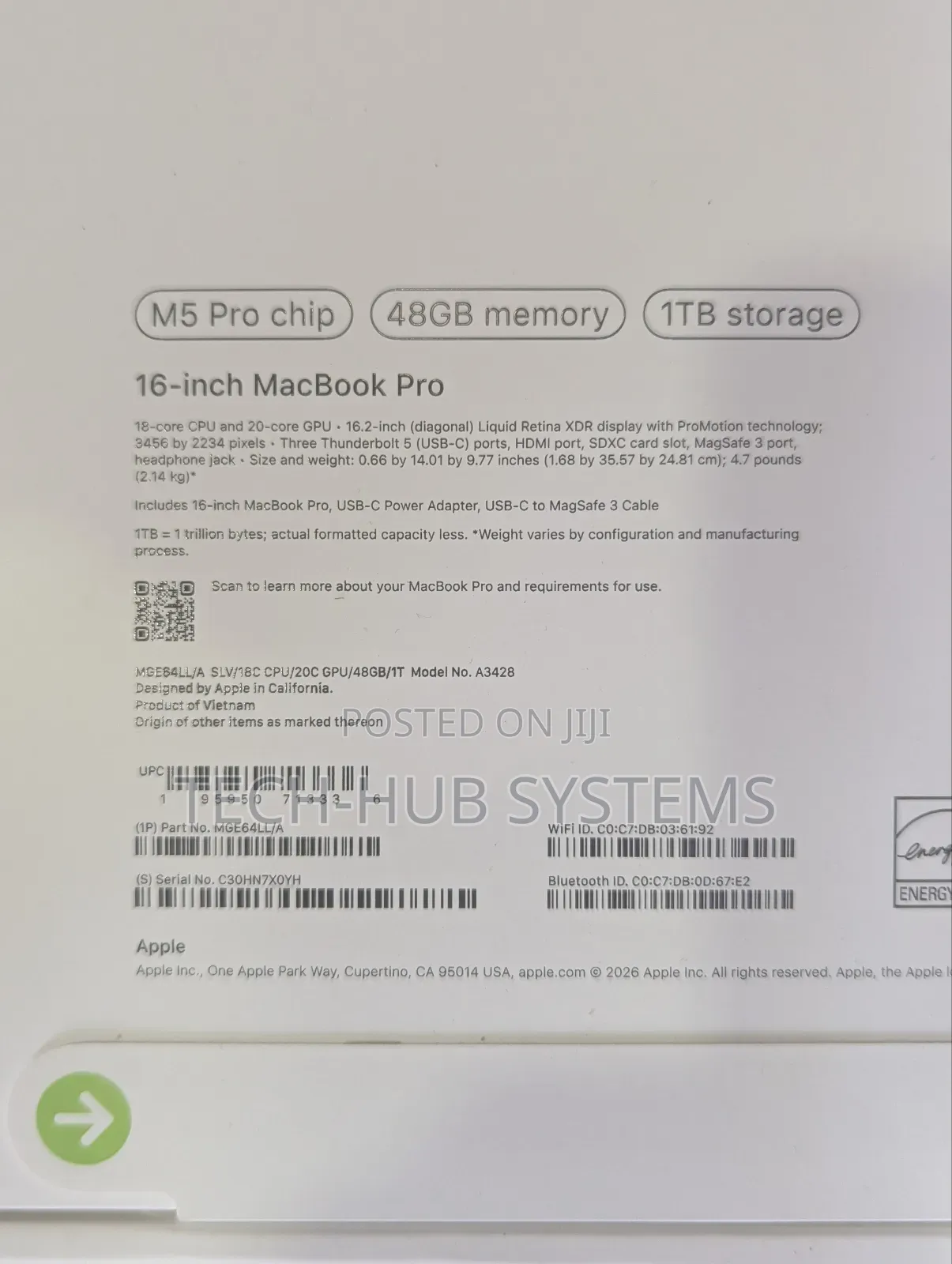 New Laptop Apple MacBook Pro 2026 M5 Max 48GB Apple M5 Pro SSD 1T