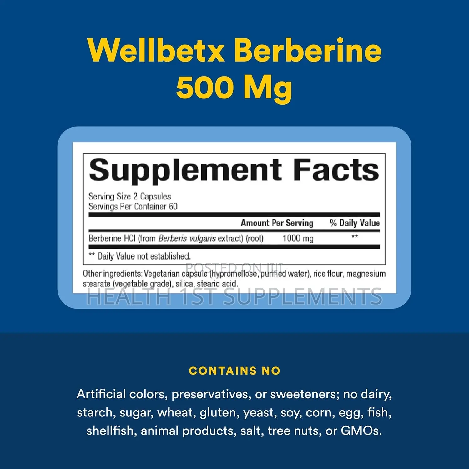 Wellbetx Berberine 500mg Per Capsule, Blood Sugar Balance 120 Veg Caps
