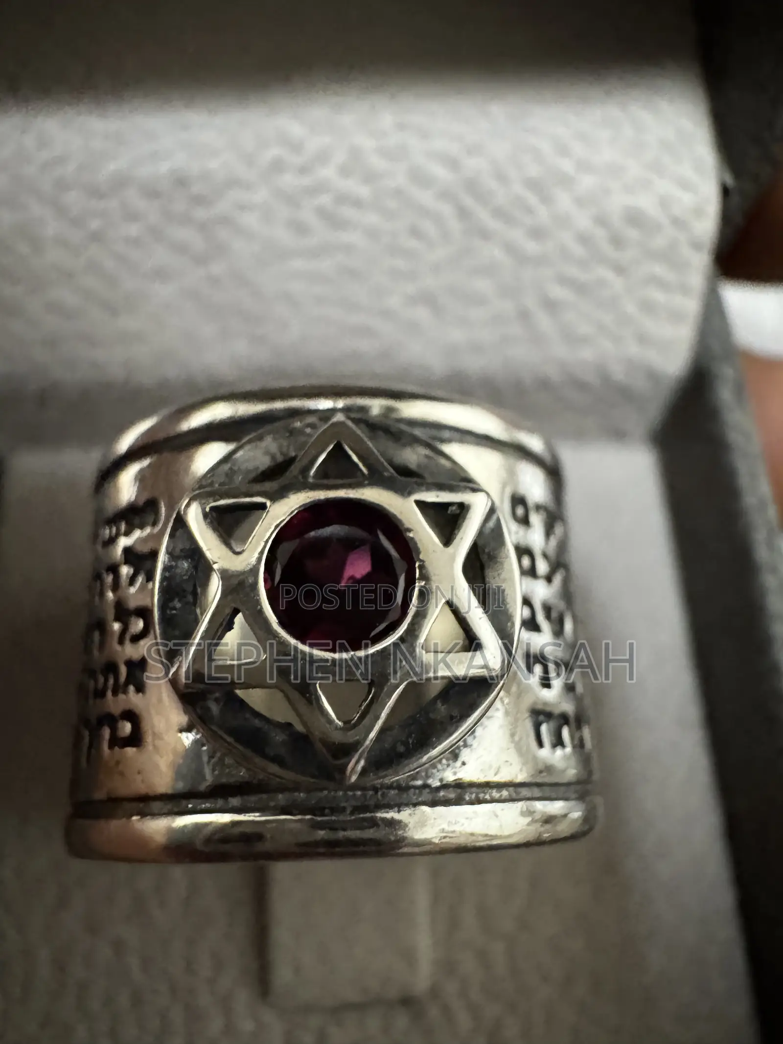 Kabbalistic Protection and Luck Ring With Gem Stone