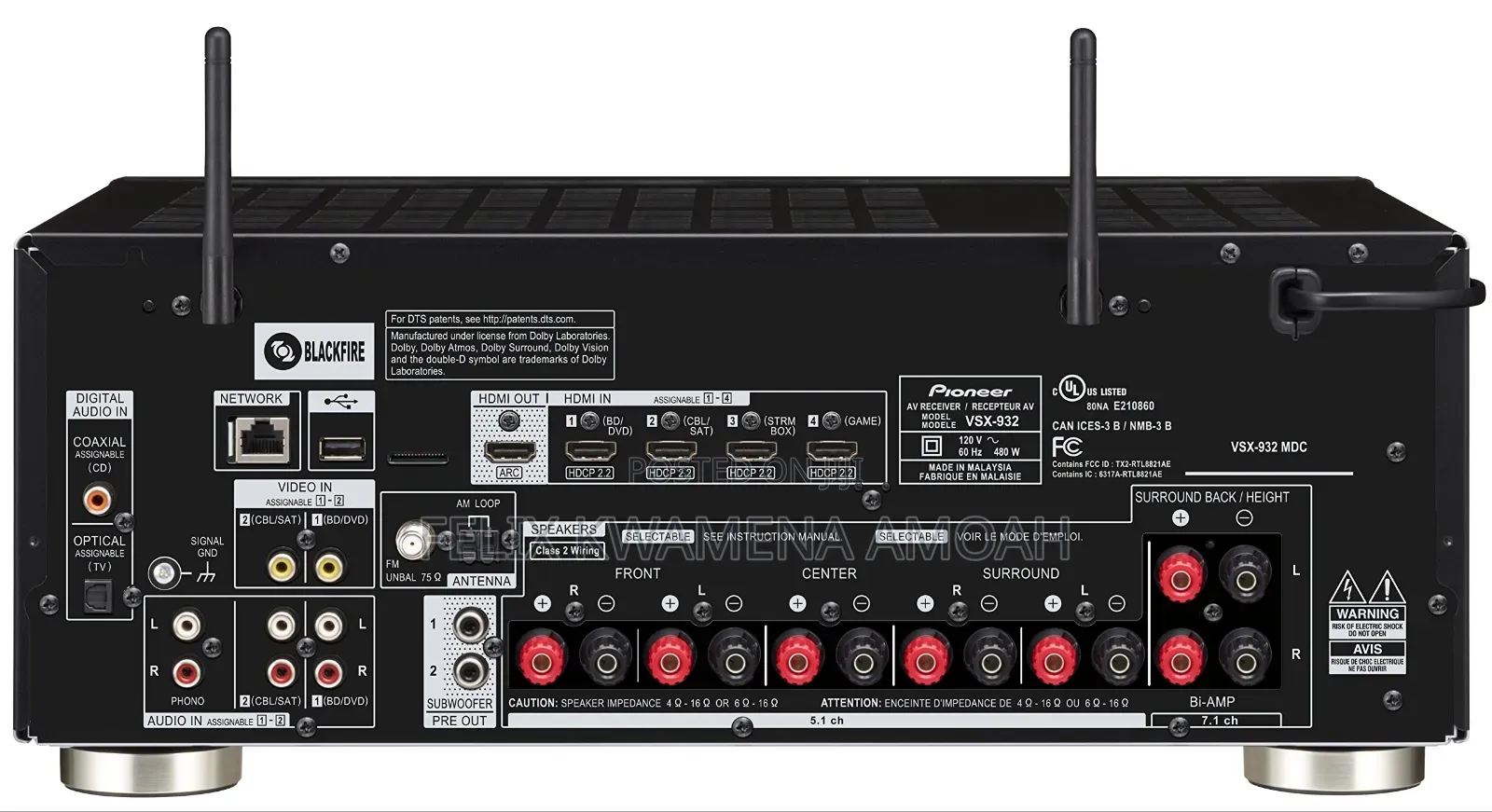 Pioneer Av Receiver VSX-932 7.2 Channel Dolby Atmos Bluetooth Wifi 