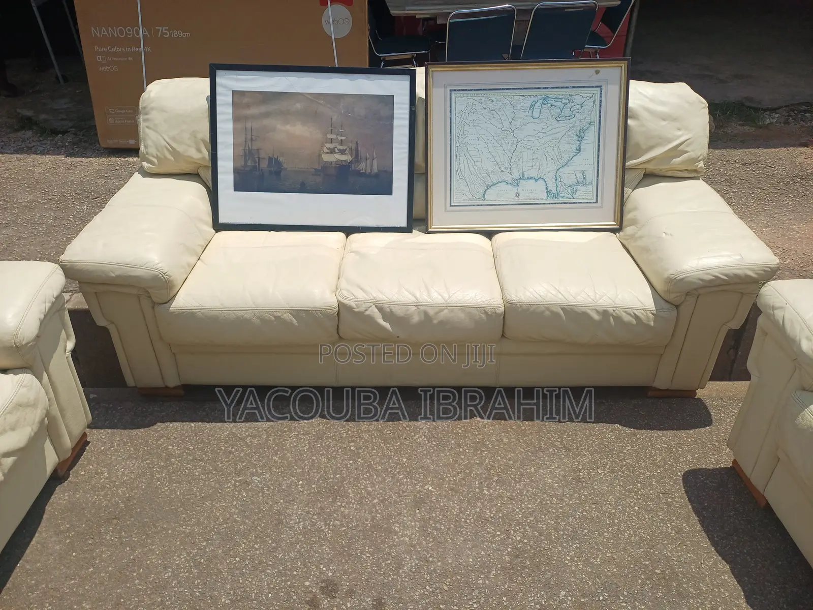 Cream Leather Sofa 3+1+1