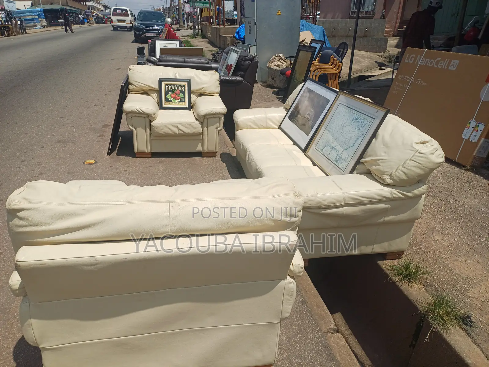 Cream Leather Sofa 3+1+1