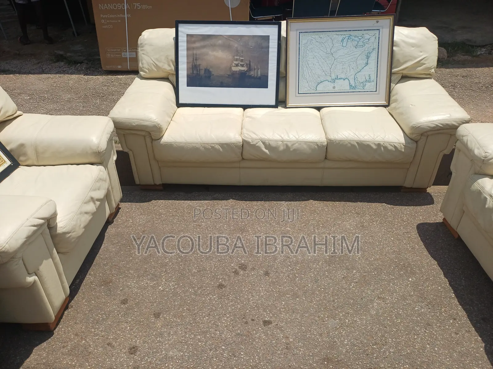 Cream Leather Sofa 3+1+1