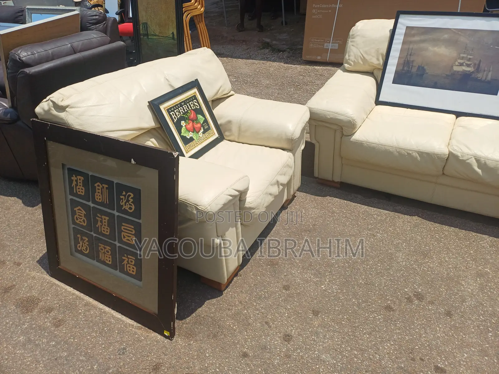 Cream Leather Sofa 3+1+1