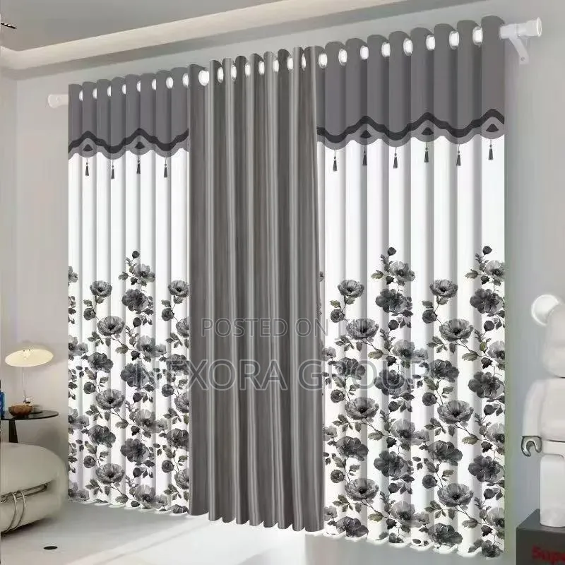 Elegant 3in1 Flower Curtains Luxury Window Drapes