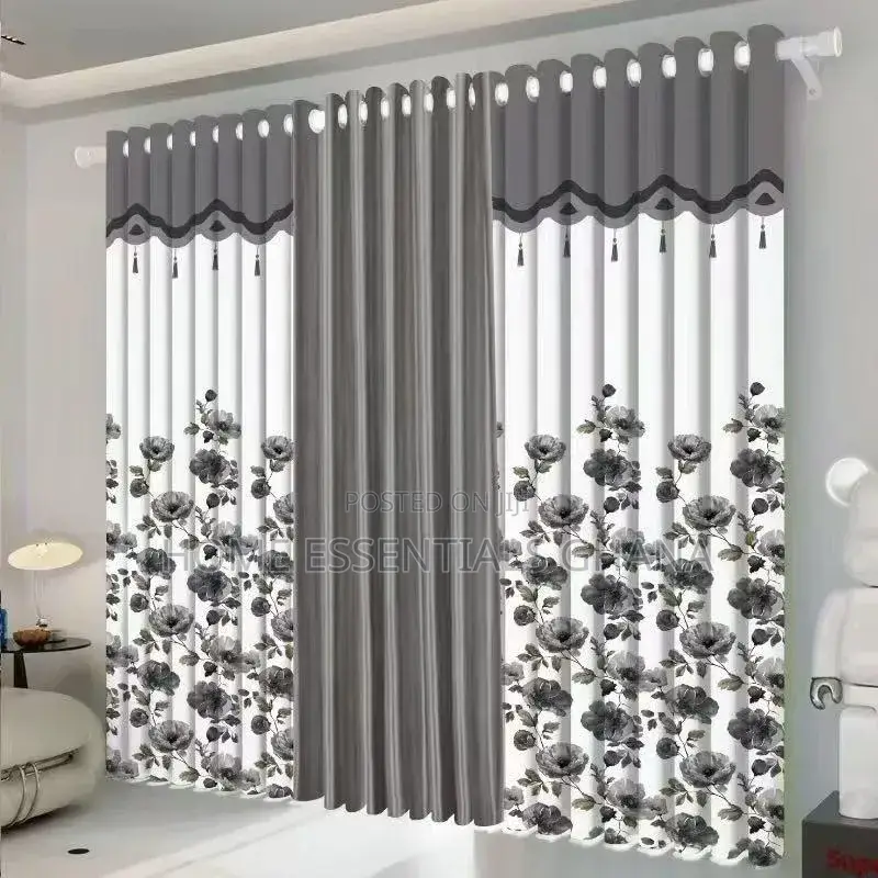 Elegant 3in1 Flower Curtains Luxury Window Drapes