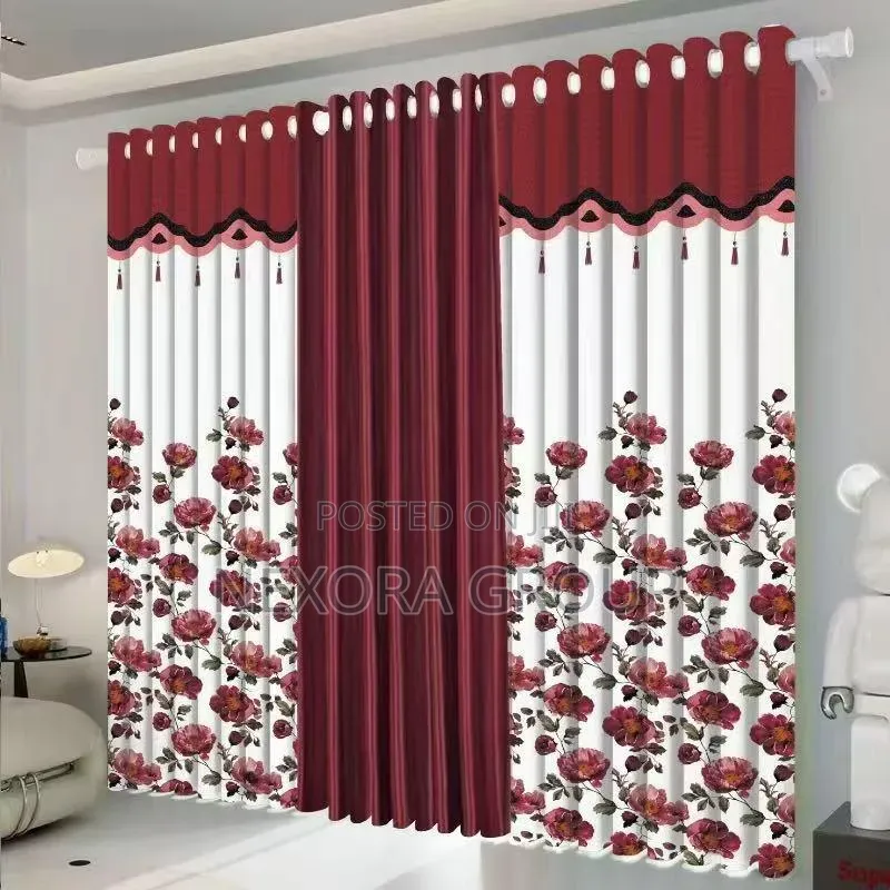 Elegant 3in1 Flower Curtains Luxury Window Drapes