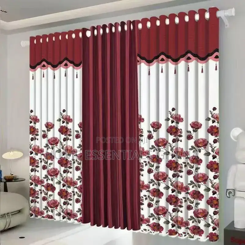 Elegant 3in1 Flower Curtains Luxury Window Drapes