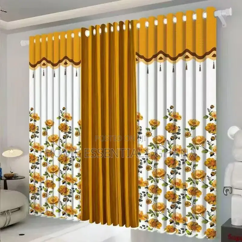 Elegant 3in1 Flower Curtains Luxury Window Drapes