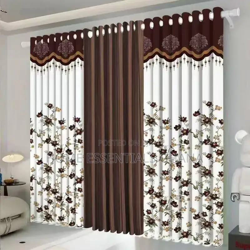 Elegant 3in1 Flower Curtains Luxury Window Drapes