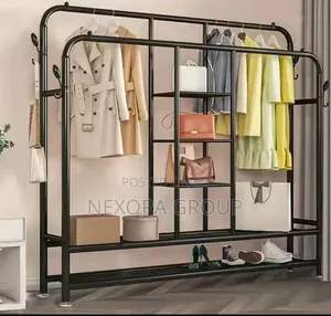 Double Pole Clothes Rack With Shelves Heavy Duty Organizer