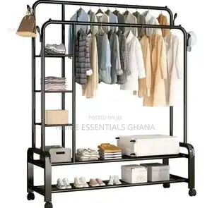 Double Pole Clothes Rack With Shelves Heavy Duty Organizer