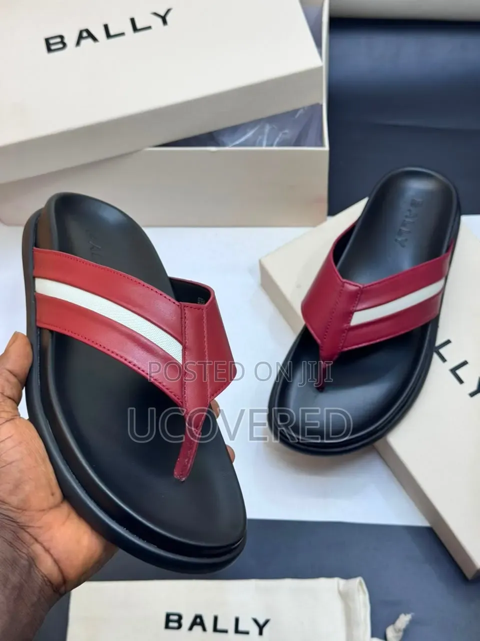 Bally Branded Black Leather Thong Sandals
