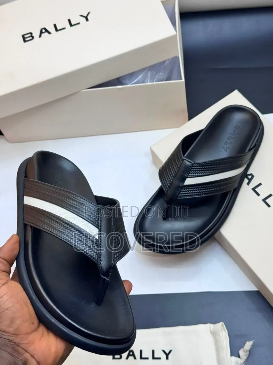 Bally Branded Black Leather Thong Sandals