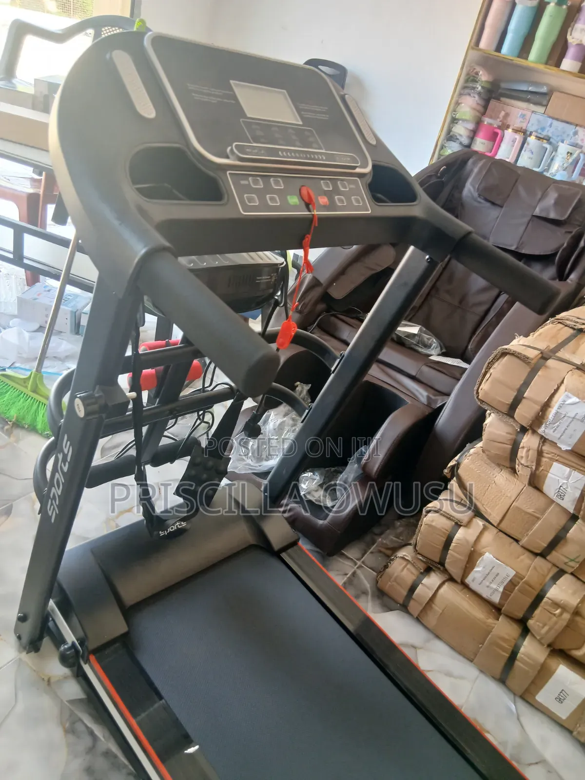 Electric Treadmill With Dumbbells and Massager