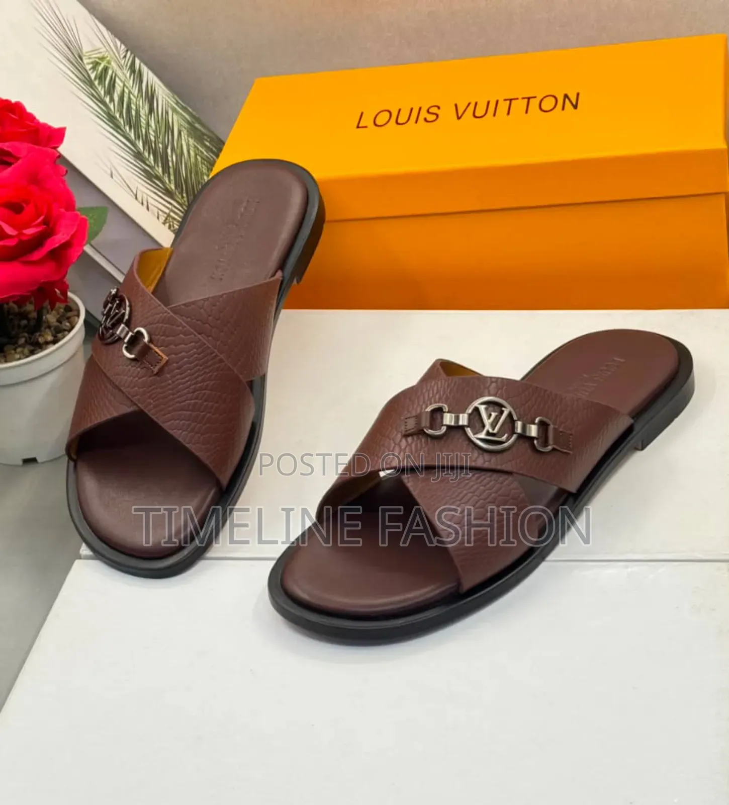 Louis Vuitton Coffee Brown Executive Men's Leather Slippers