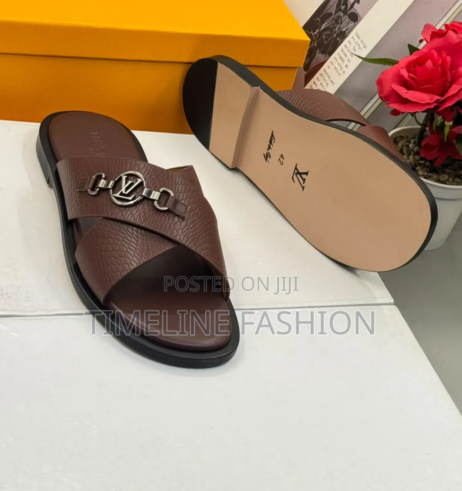Louis Vuitton Coffee Brown Executive Men's Leather Slippers