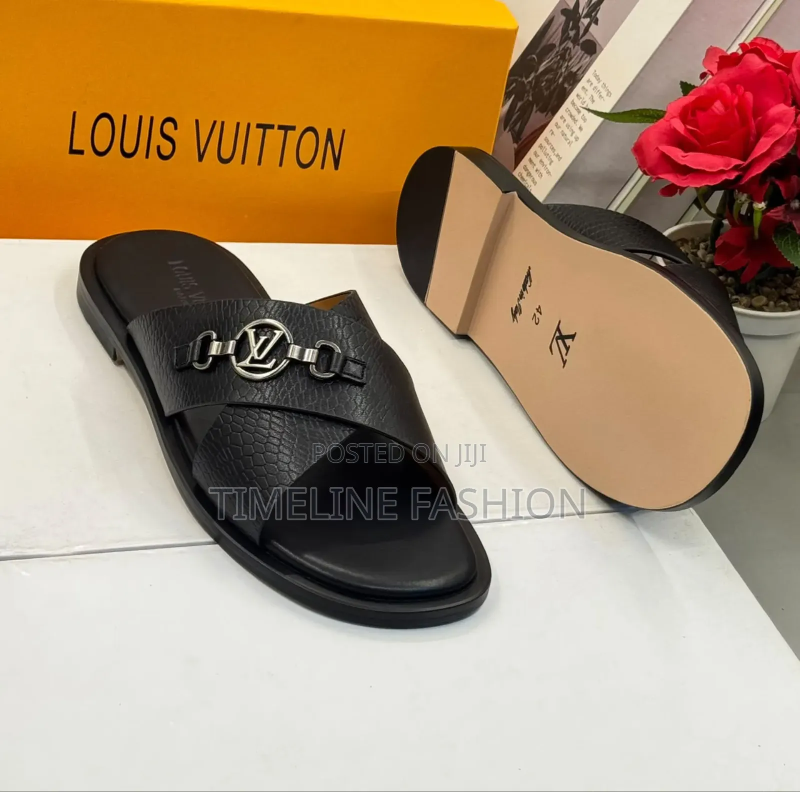 Louis Vuitton All Black Men's Leather Slippers