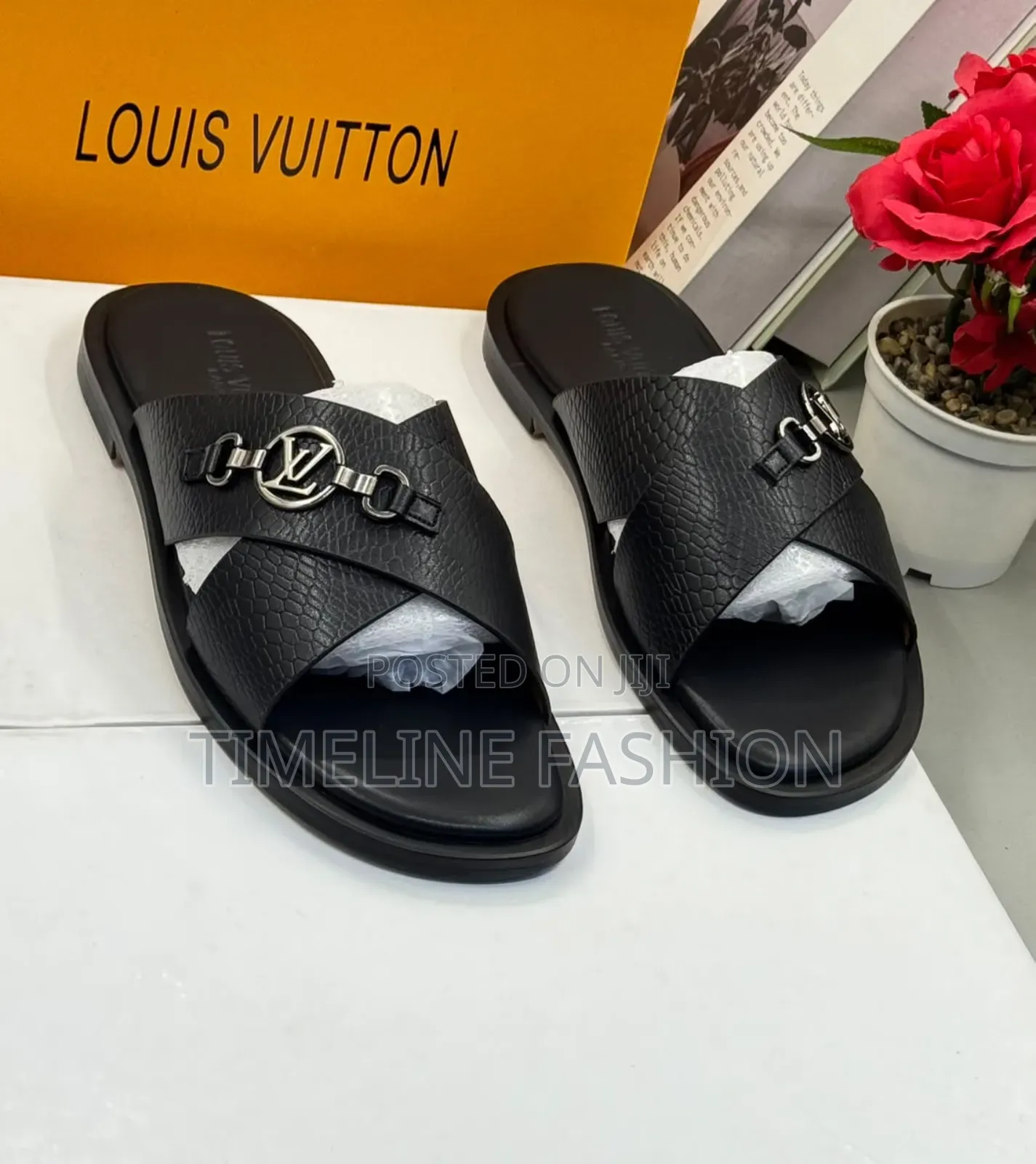Louis Vuitton All Black Men's Leather Slippers