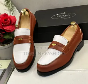 Coffee Brown and White Prada Milano Men's Leather Shoes