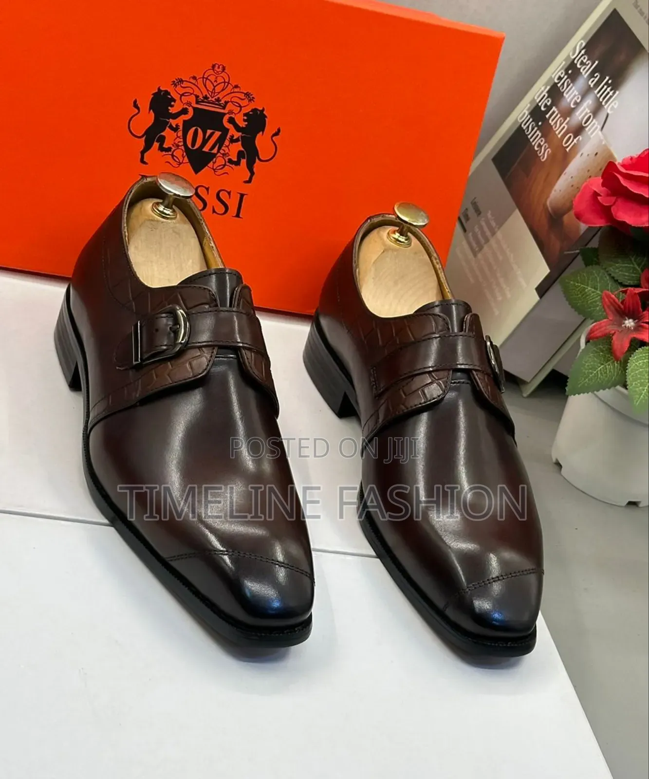 Genuine Leather Rossi Coffee Brown Men's Monk Strap Shoes
