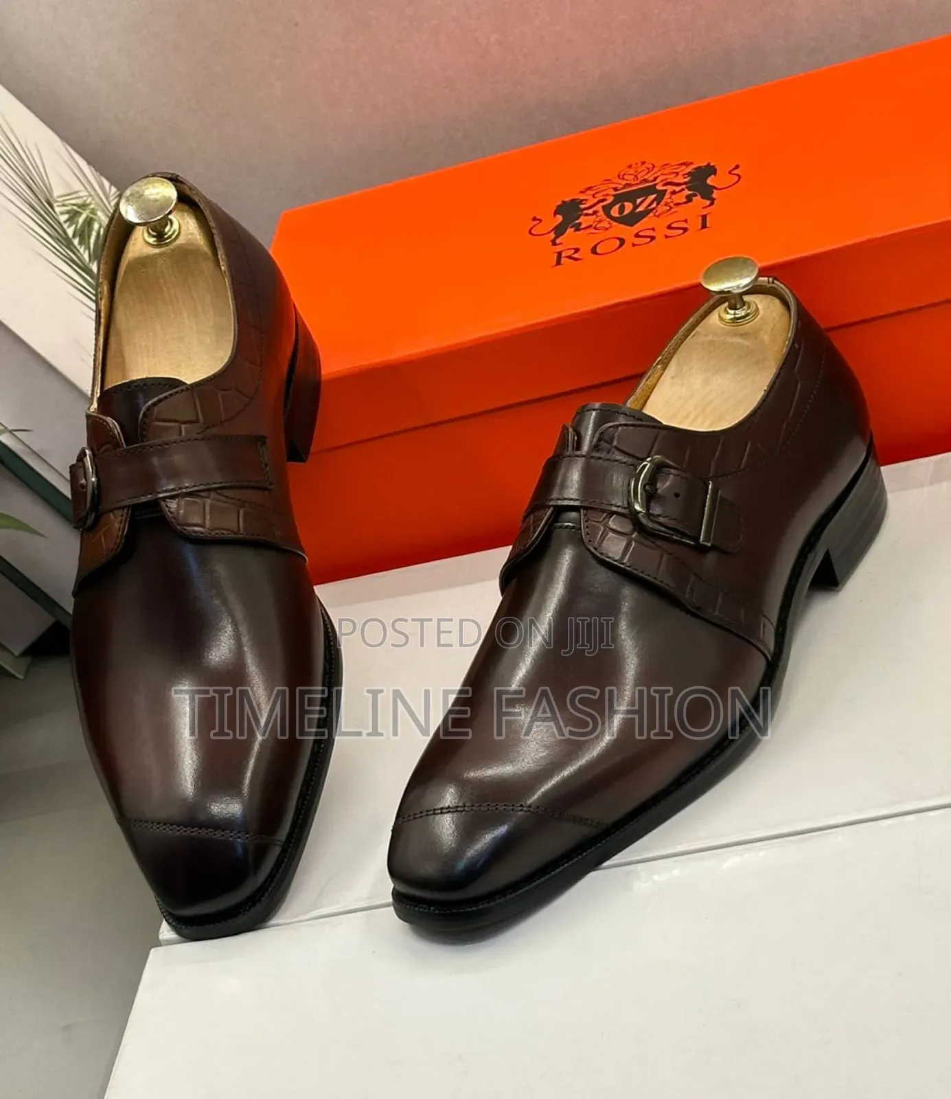 Genuine Leather Rossi Coffee Brown Men's Monk Strap Shoes